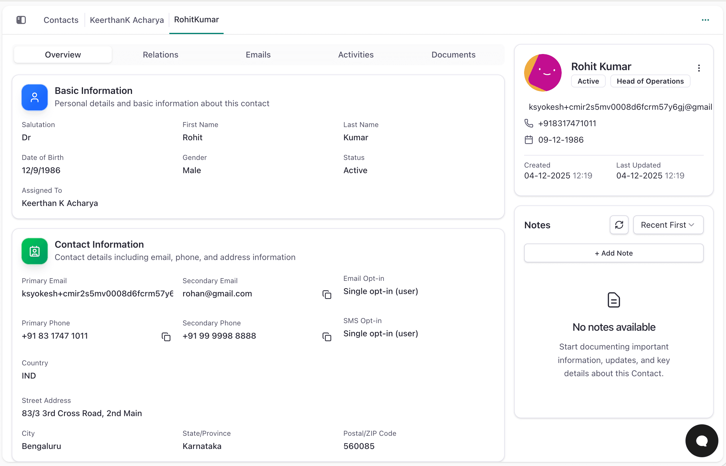 Contacts Module