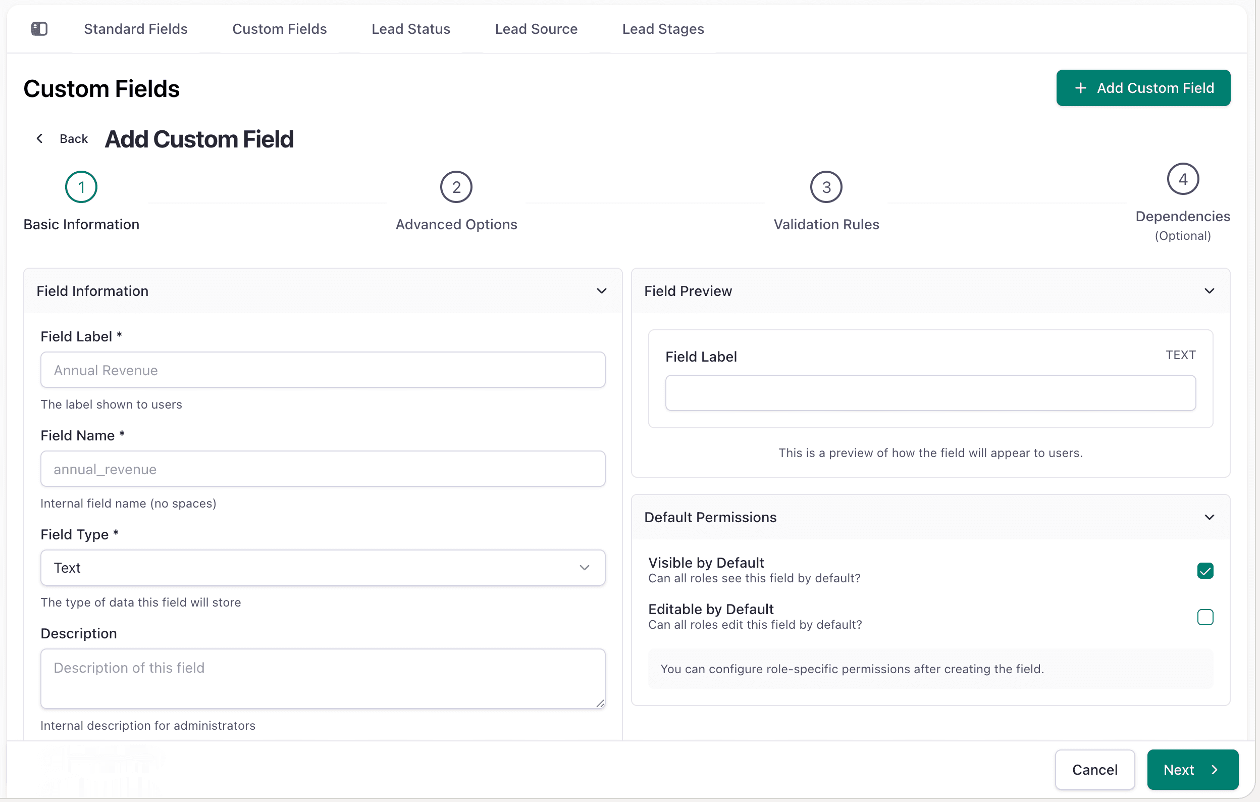 Custom Field Setup Overview