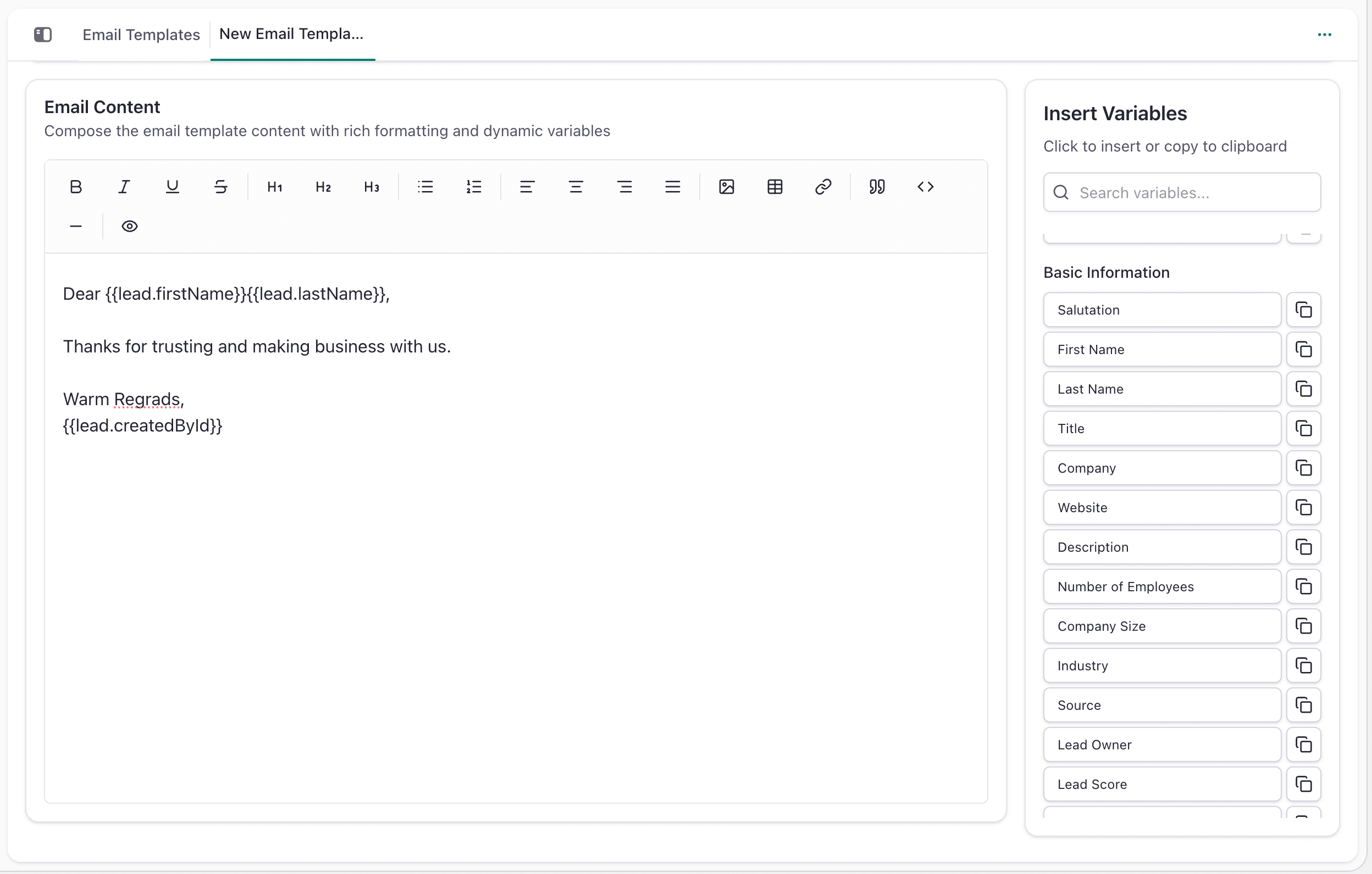 Email Template Variables