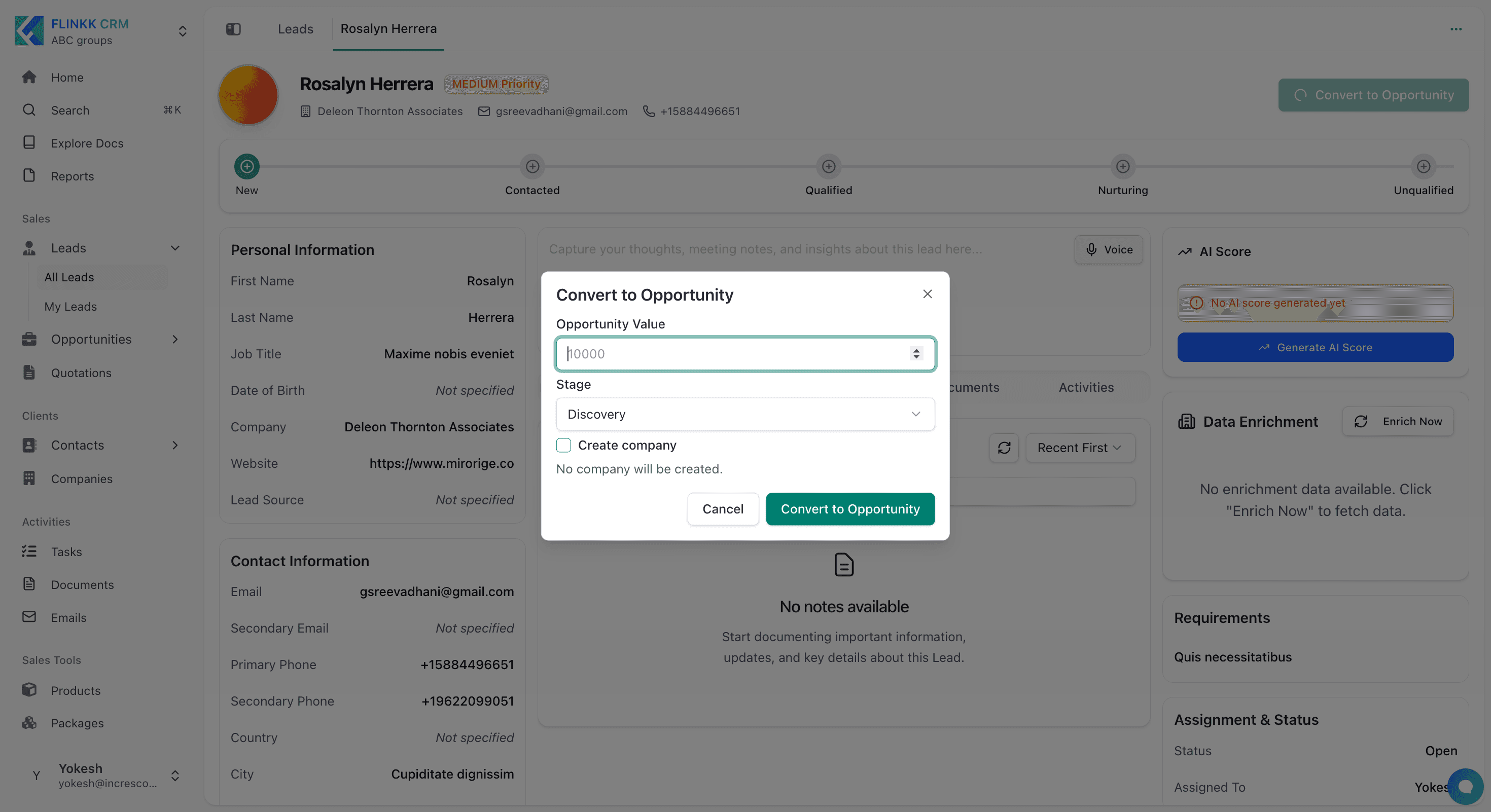 Convert to Opportunity Dialog