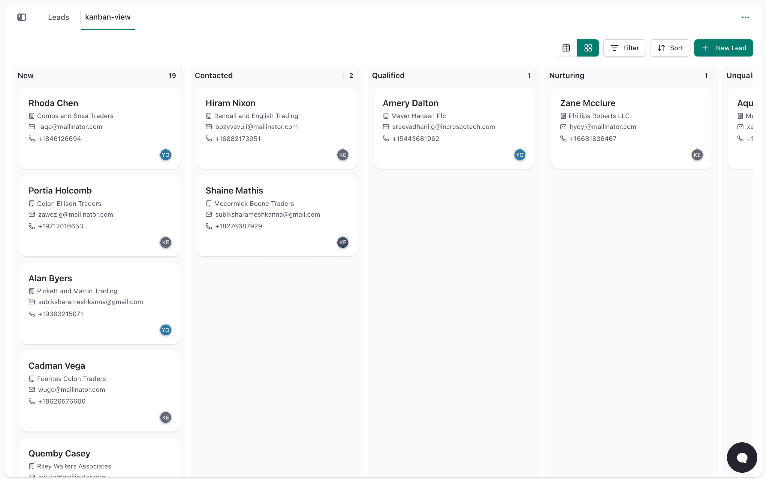Leads Kanban Board