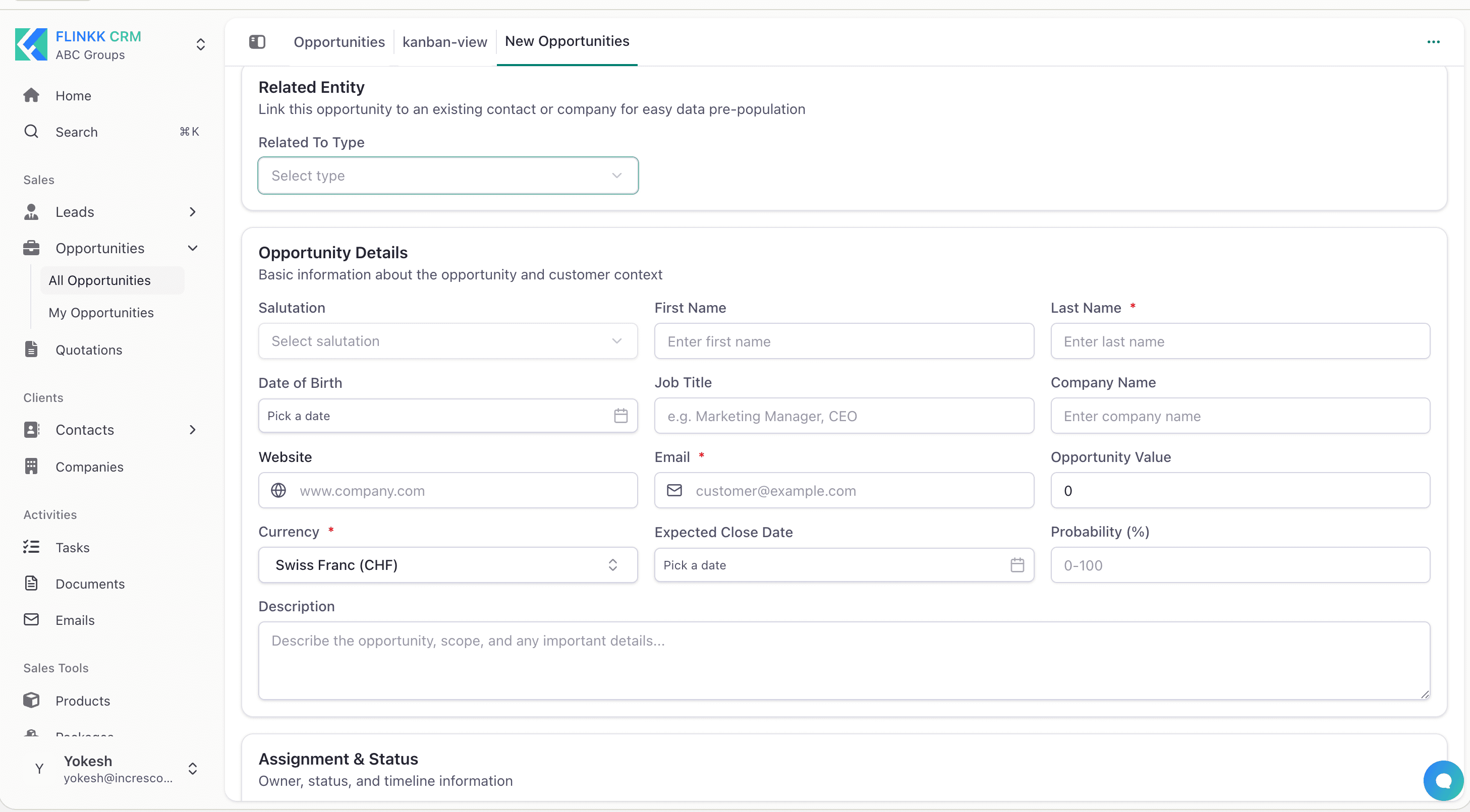 Create Opportunity Form