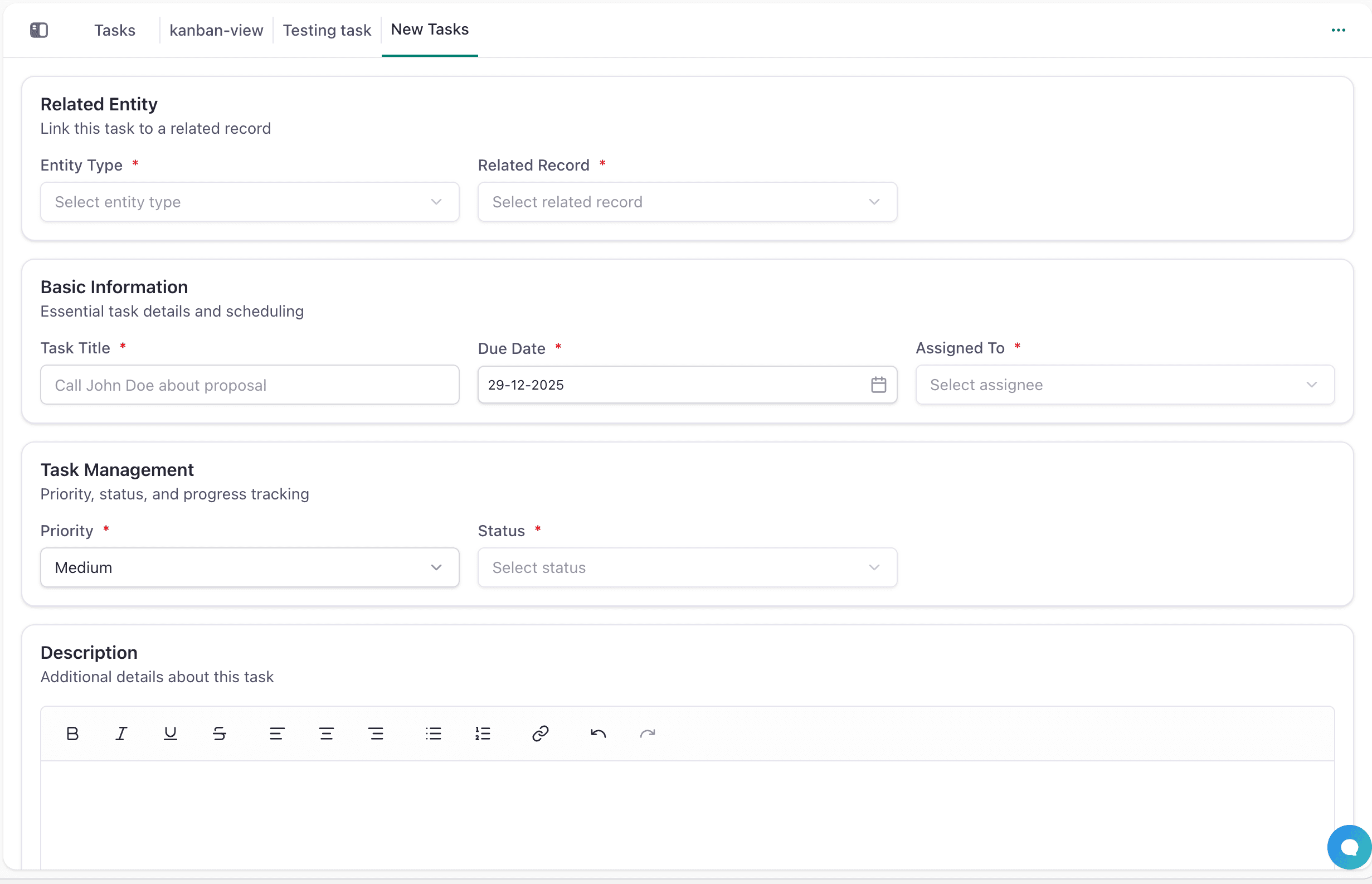Task Creation Form