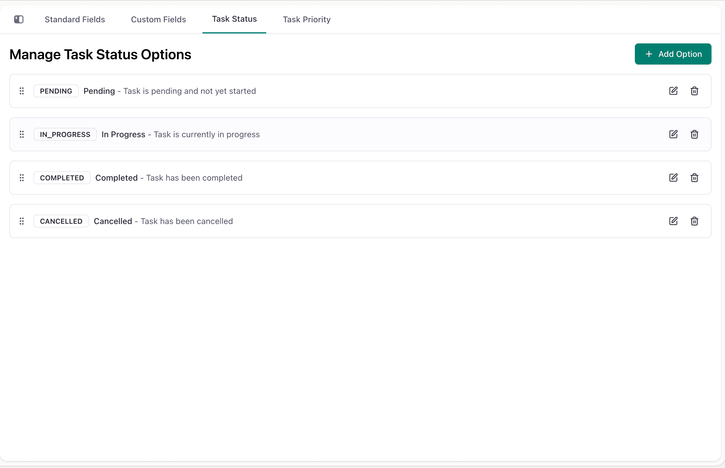 Task Field Customization Setup